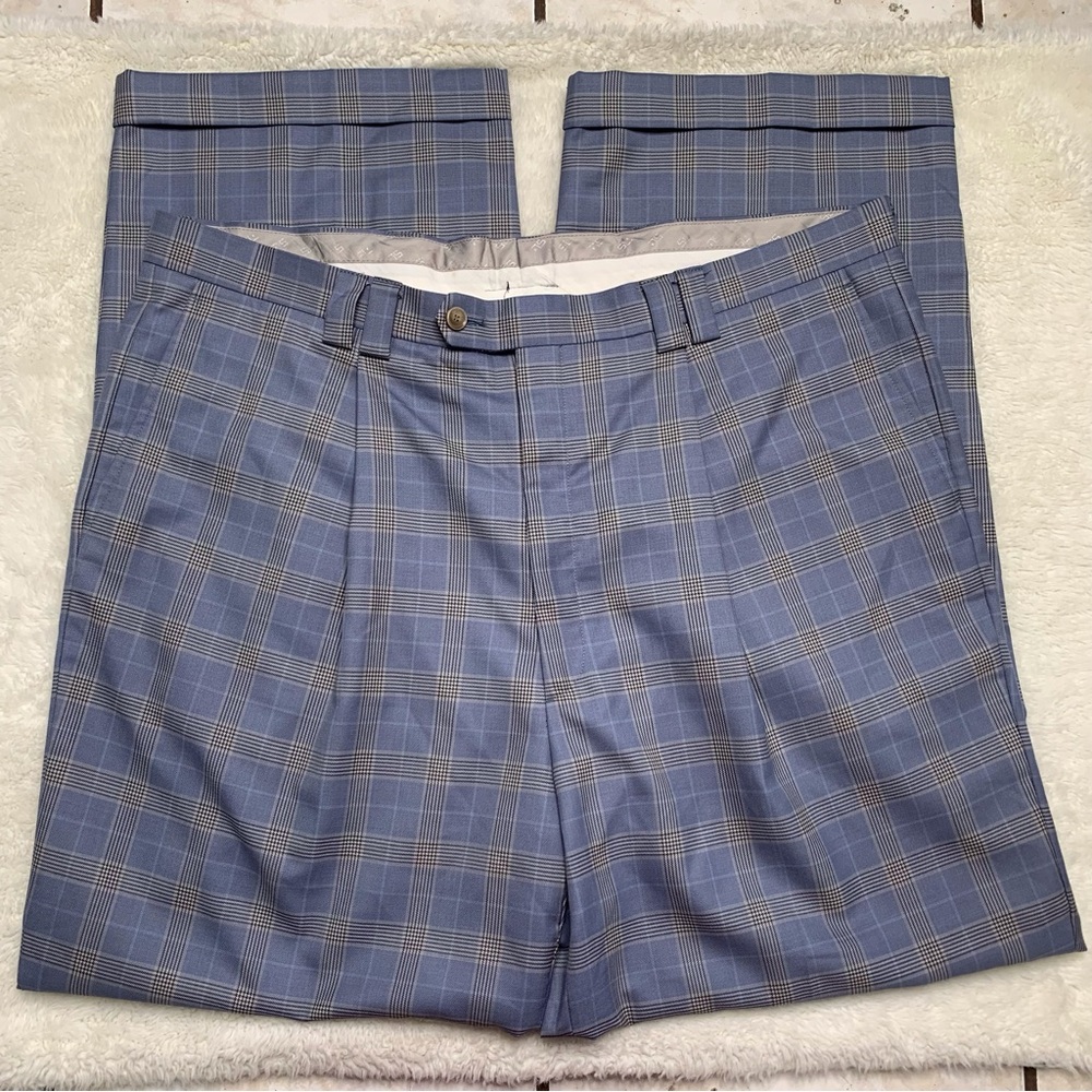 Steven Land Men's Arthur Suit Vest Gray Blue Flat Front Checkered Dress Pant 40L